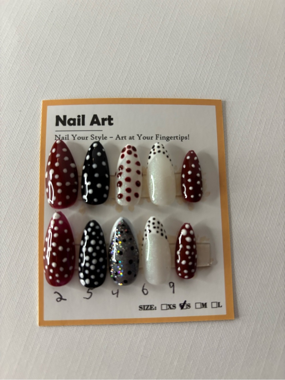 Polka Dot Press-On Set in Burgundy, Black & White